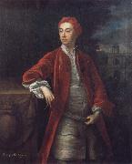 Jonathan Richardson Richard Boyle 3rd Earl of Burlington,with the Bagnio at Chiswick House,Middlesex oil on canvas